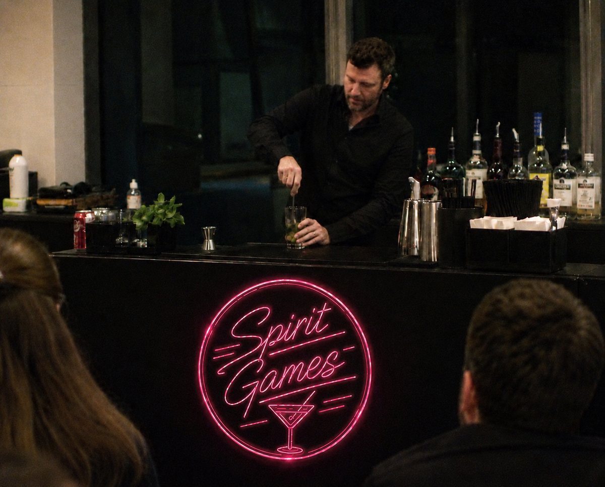 The Spirit Games neon mobile bar in action at a corporate event